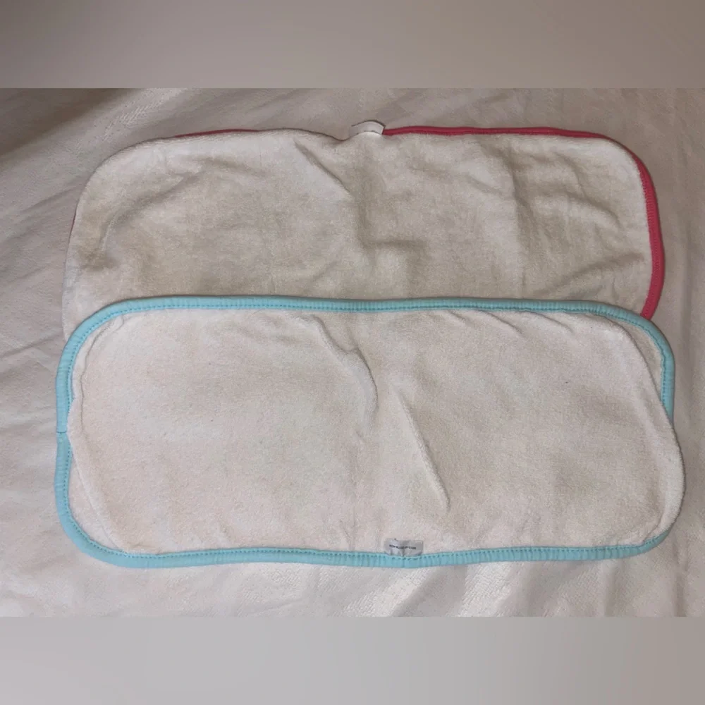 Striped Pink Baby Burp Cloths with Blue and Pink Trim